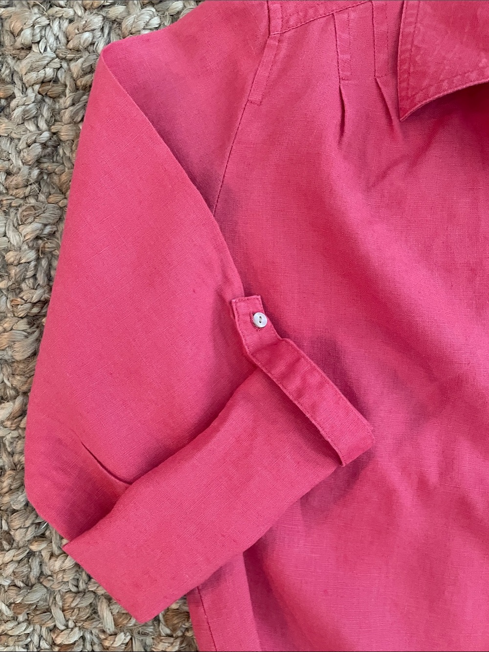 J. Jill 100% Linen Coral Blush Belted Shirt Dress Medium M - Picture 5 of 11